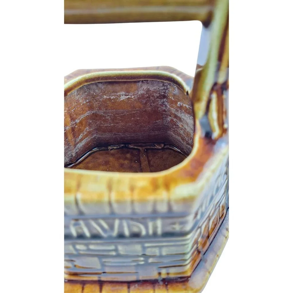Vintage McCoy Pottery Wishing Well Planter Brown Green Pot Grant A Wish To Me